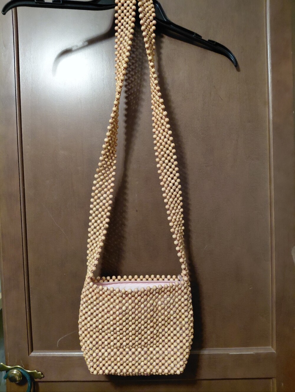 Bijoux Terner Natural Beaded Crossbody Shoulder Bag in Natural Beige Beads BoHo